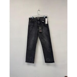 Levis Premium Wedgie Straight Jeans Womens 27 Black High Rise Floral Denim Print